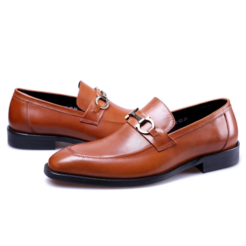 Kappe Qualität Runde Trim Schwarzes Aus Schuhe Casual Mann Hohe Leder Büro Designer Metall Männer Faulenzer Js184 brown Echtem Komfortable FzdH7q