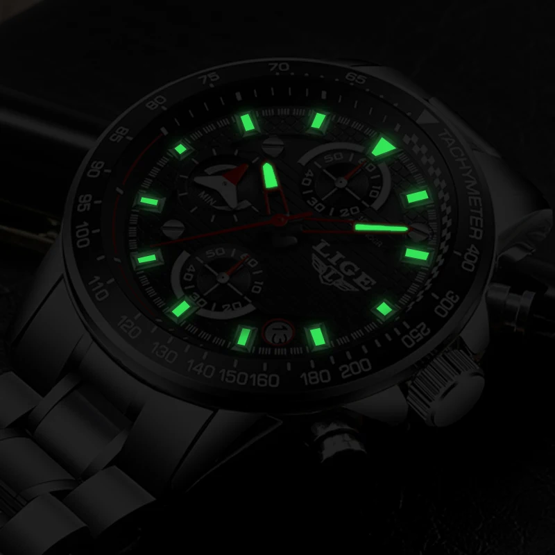 LIGE Mens Watches Top Brand Luxury Fashion Business Watch Men Sports Stainless Steel Waterproof Quartz Watch Relogio Masculino