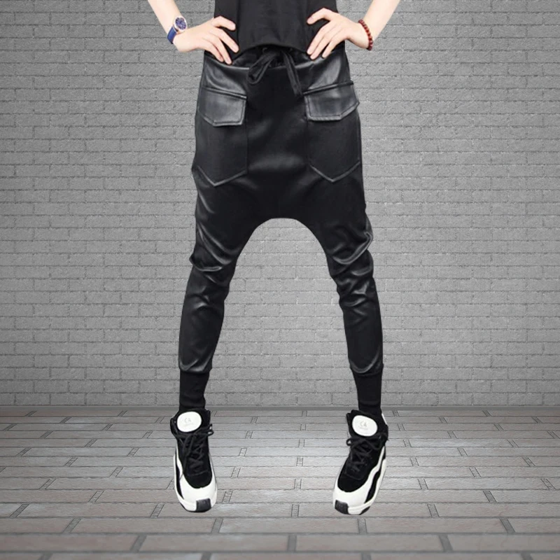 Женская одежда в стиле хип-хоп, штаны-шаровары из искусственной кожи на осень в британском стиле, женские повседневные брюки в стиле панк-рок, уличные брюки с эластичной резинкой на талии