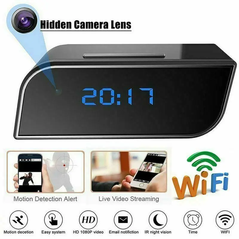 

WIFI Digital Alarm Clocks With HD 1080P Wifi Camera Motion Security IR Cam Camera