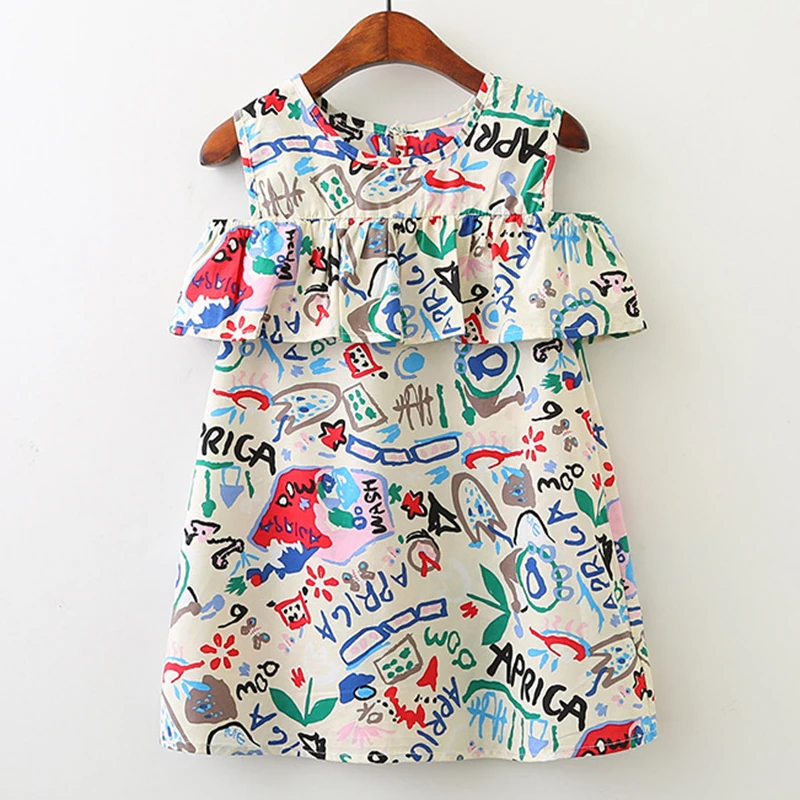 

Nerlero Children Summer Clothes Dress New Casual Kids Sleeveless Graffiti Printed Dress Design Girls Cotton Party Dresses