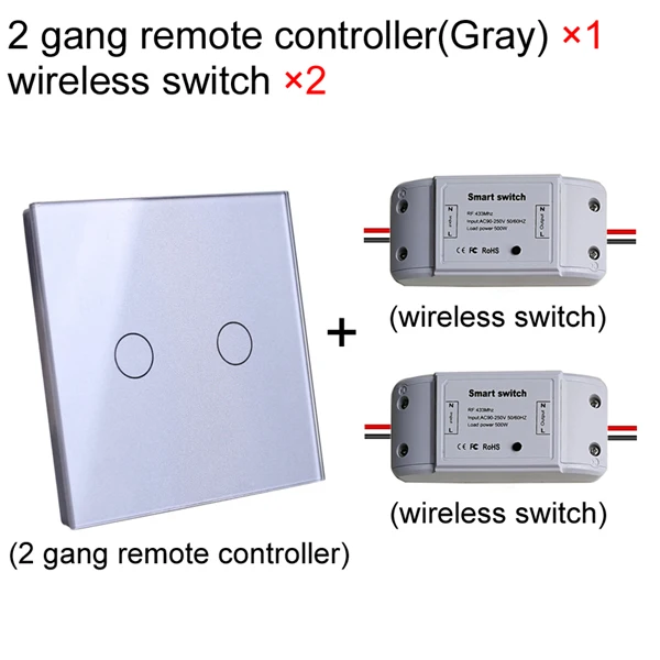 Радиочастотный светильник с дистанционным управлением, ЕС стеклянный беспроводной настенный сенсорный выключатель, приемник питания постоянного тока, переключатель контроллера передатчика - Цвет: 2 gang gray