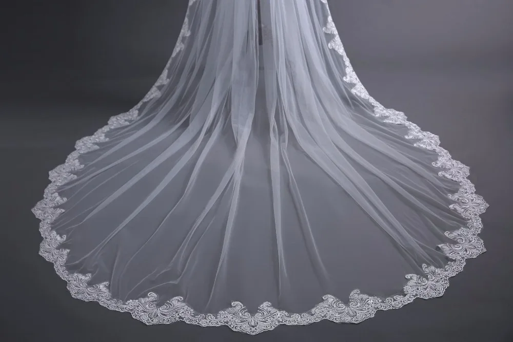 3M One Layer Lace Edge Cathedral Wedding Veil Long Bridal Veil Cheap Wedding Accessories Veu de Noiva