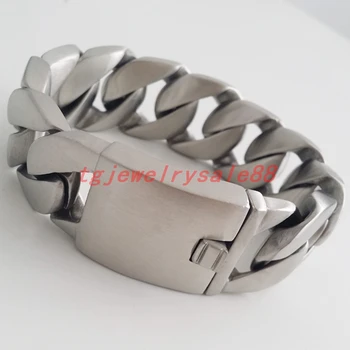 

Fashion Biker Men's Stainless Steel Casting Curb Cuban Link Chain Bracelet 26mm Wide Scrub Heavy Bangle Wristband Jewelry 8.26"