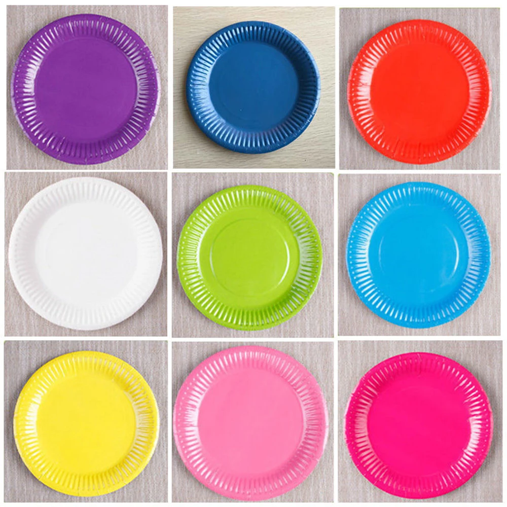 20pcs 7inch/9inch Round Paper Plates Plain Disposable Party Tableware