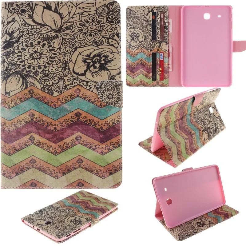 Inside Painted Flower Wallet Case For Samsung Galaxy Tab E 9.6 T560T561SM-T560 PU Leatehr Flip Tablet Cover 9.7 Inch Stand  (29)