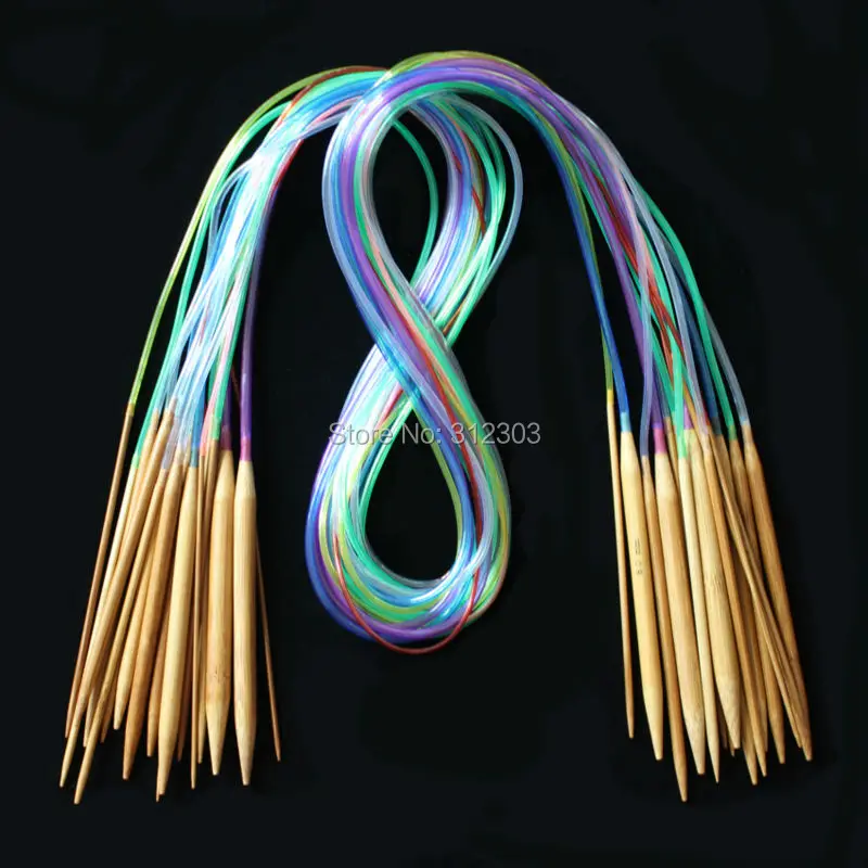 

[2.0-10.0MM] 18Pcs 39" 100cm Multicolor Plastic Tube Circular Carbonized Bamboo Knitting Needles Yarn Craft Handcraft Tool Set