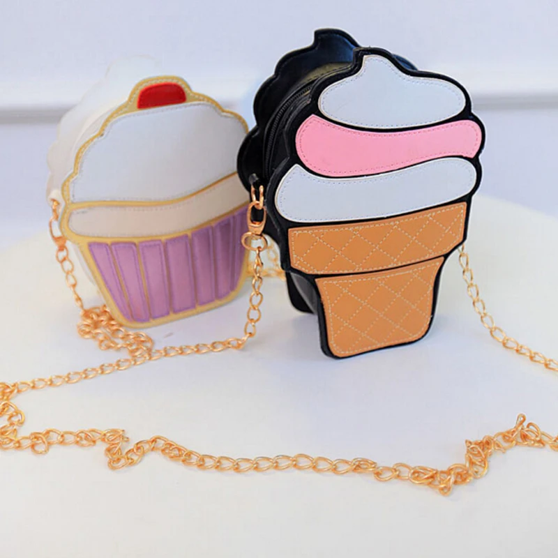 

Women Cute Ice Cream Cupcake Shape PU Leather Bag Small Chain Clutch Girl Messenger Crossbody Shoulder Bags Female Handbags