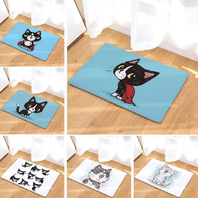 Bath Mat Cut Cartoon Cat Printed Suede Rug Home Decoration Bath Mat Cut Cartoon Cat Printed Suede