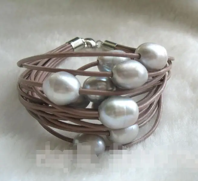 

Free shipping hot sale Women Bridal Wedding Jewelry >>15rows freshwater pearl gray bracelet nature