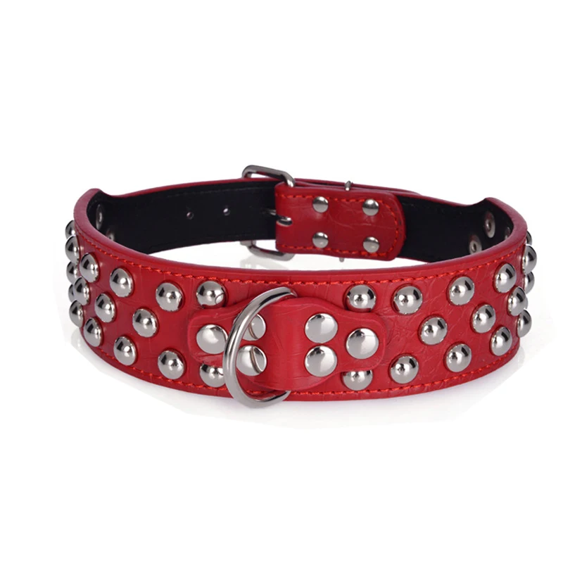 Buy 2'' Wide New PU Leather Dogs Collars Mushroom Nail