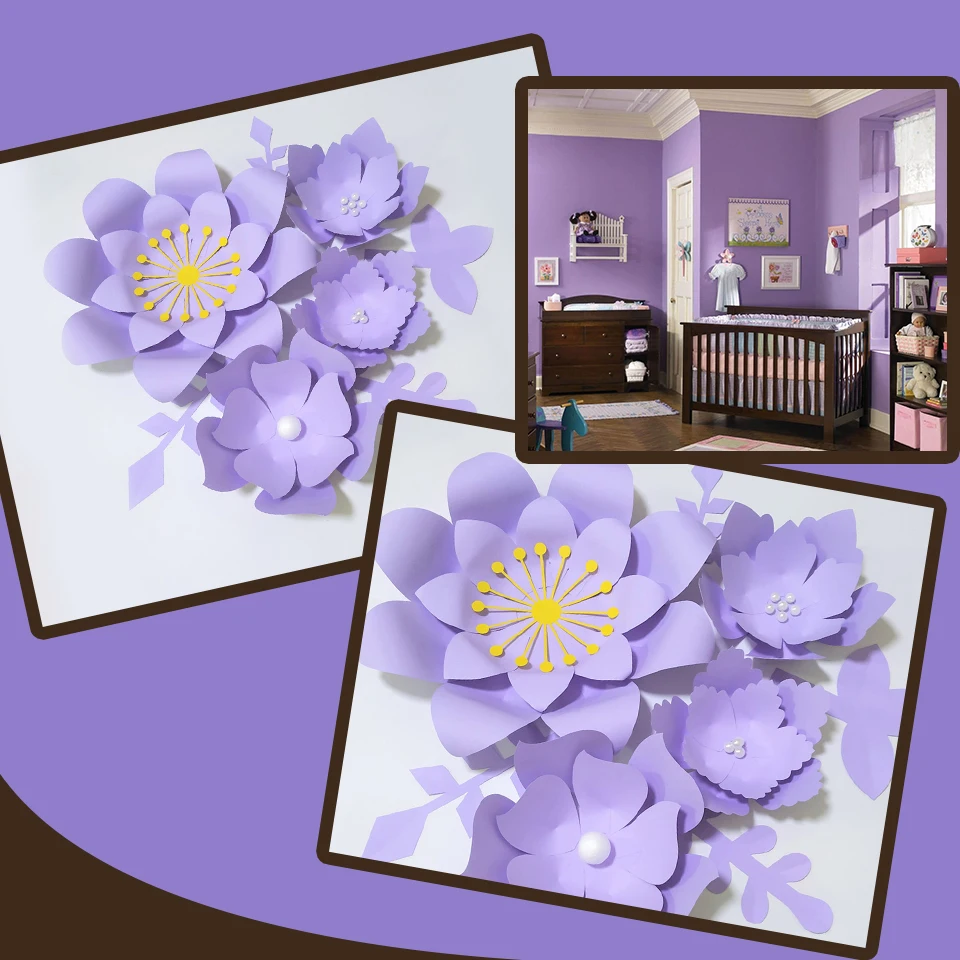 

Handmade Lilac Rose DIY Paper Flowers Lilac Leaves Set For Party Wedding Backdrops Decorations Nursery Wall Deco Video Tutorials