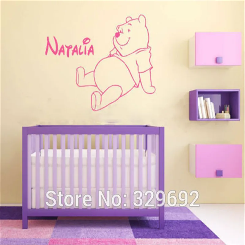 

Winnie The Pooh Bear Custom Personalized name Vinyl Wall Art Sticker Kids wall decals for children nursery decor tx-0011