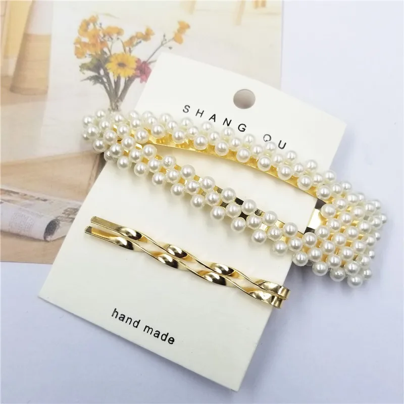 

2019 Sweet Korean Pearl Golden Barrette Girls Hair Clips Women Girls Hair Pins Bang Clip Hair Accessories
