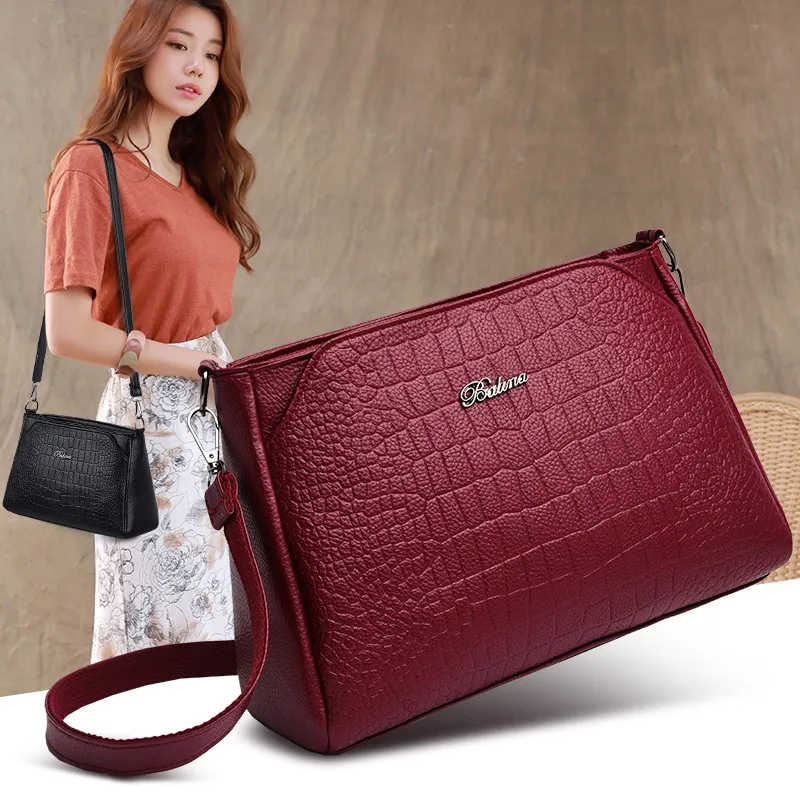 

High End Ladies Bag Texture Red Black Waterproof Ladies Imitation Leather Messenger Bag Exquisite Shoulder Bag Magnetic Buckle