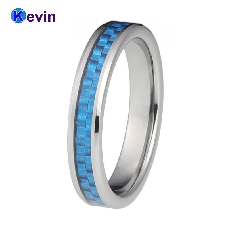 

Womens Wedding Band Rings Blue Carbon Fiber Inlay Tungsten Ring Band 4MM Comfort Fit