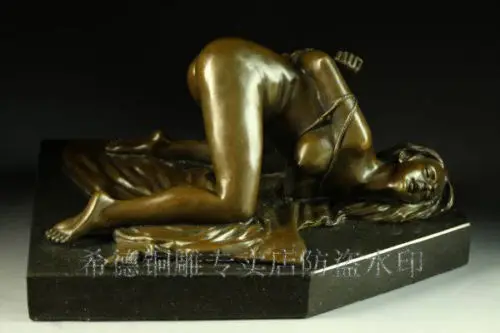 

free Art Deco Sculpture Sexy Naked Nude Woman Erotic Bronze Statue fast