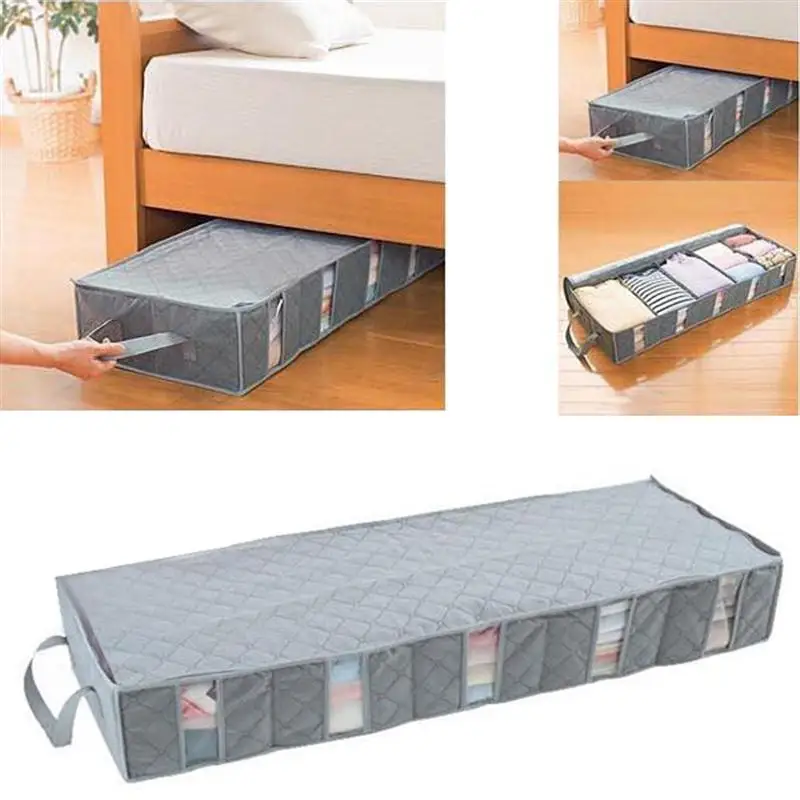 

53L Clothes Sweater Underwear Storage Bag Organizer Box Bins Foldable Bamboo Charcoal with Transparent Visible Windows