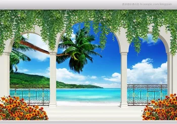 

3d wallpaper custom 3d wall murals wallpaper Mediterranean wallpaper Arches balconies beach sea view 3d background wall decor