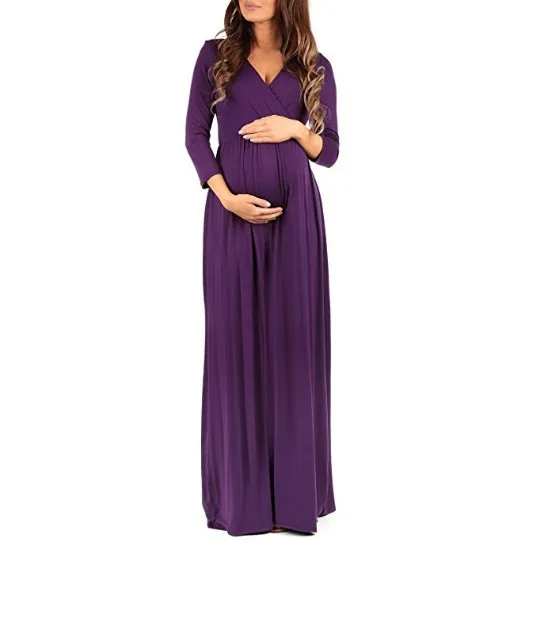 Платья для беременных, женские платья с рюшами, с длинным рукавом, v-образным вырезом, 3/4 рукав, простое Макси Вечерние для фотосессий