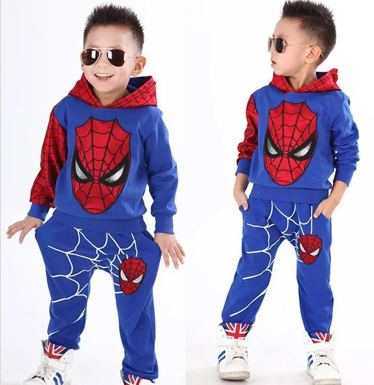 Комплекты детской одежды с человеком-пауком; комплекты одежды для мальчиков и девочек с героями мультфильмов; хлопковый детский комплект одежды с человеком-пауком и Суперменом; спортивный костюм