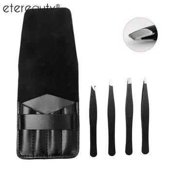 

4pcs Stainless Steel Eyebrow Tweezers with Slant Straight Knife Pointed Tips for Eyebrow Ingrown Hair Splinters with Bag