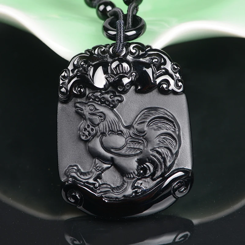 

Belwide Obsidian Rooster pendant 12 zodiac Pendant national gift bag mail lovers pendant counters