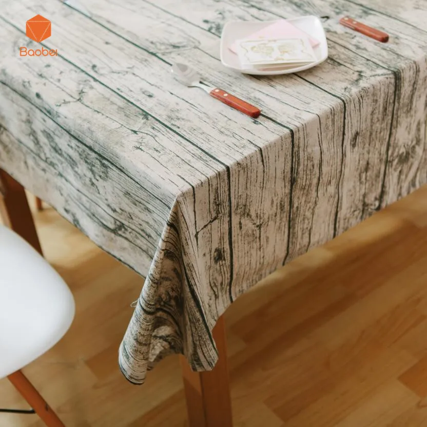 

Vintage Wood grain Thicking Table cloth 100% Linen Cotton Kitchen Decor Table Covers Non-slip Printed Table Cover for photo YN1