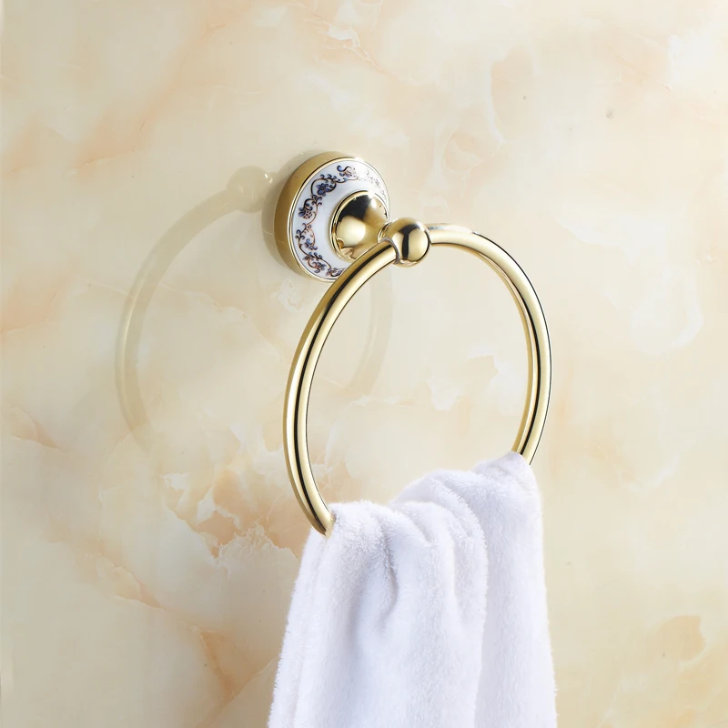 Buy Golden Polished Porcelain Towel Rings Wall Mounted