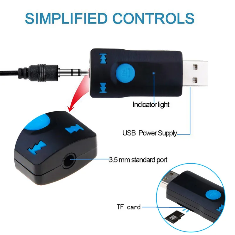 3 5 мм AUX Bluetooth автомобильный комплект 4 1 Handsfree Аудио приемник адаптер TF музыкальный
