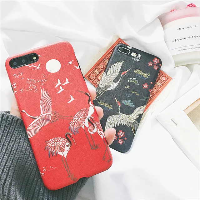 Special Offers Fashion Japanese Crane  phone case For iPhone 7 7 8 Plus TPU silicone soft  Phone case For iPhone 6 6 puls covers Art retro capa