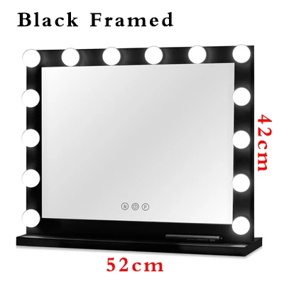 Голливудское зеркало для макияжа, светильник для туалетного столика, светодиодный светильник с диммером, регулируемое косметическое зеркало с подсветкой - Цвет: Black 52x42cm Framed