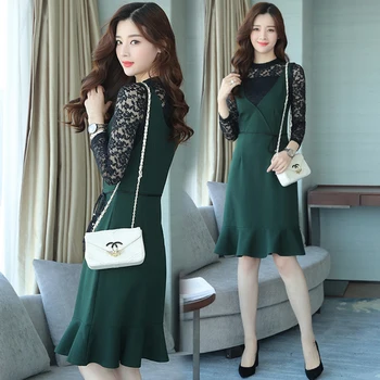 

Brief Fashion Women Two Piece Outfits Autumn New Long Sleeve Ruffles Skirt Set Temperament Waist Ensemble Femme Survetement
