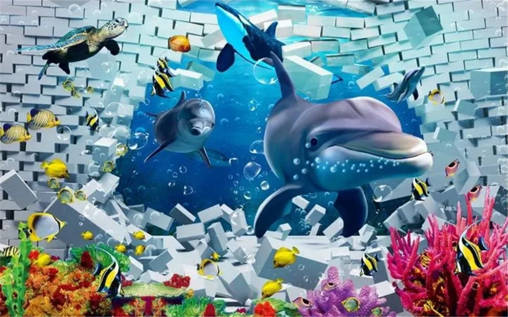 Dolphin Wallpaper Promotion Underwater World Dream 3D Stereo Scenery TV Background Wall Decoration Mural Wallpaper 3d Wallpaper