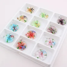 Цветок массивное ювелирное изделие Круглый Кулон из венецианского стекла лэмпворк стеклянный кулон смешанные цвета для ожерелья C20