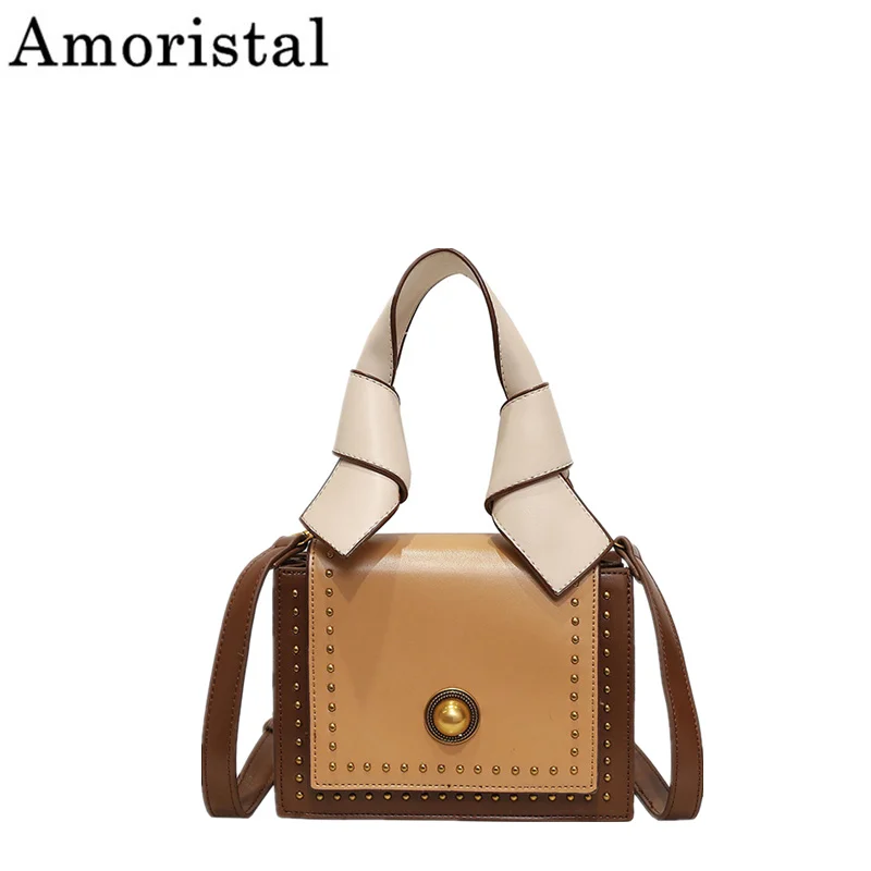 

Spring Small Handbag Ladies Knot Rivet Fashion Hit Color Flap Shoulder Messenger Bag Elegant Vintage High Quality Design SY161