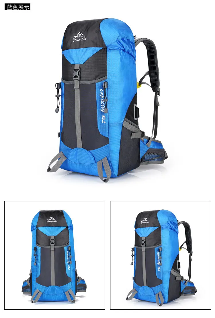 45L большой емкости путешествия на открытом воздухе альпинистская сумка водонепроницаемый usb зарядка спортивный рюкзак Кемпинг Туризм нейлоновая сумка Taschen - Цвет: Blue