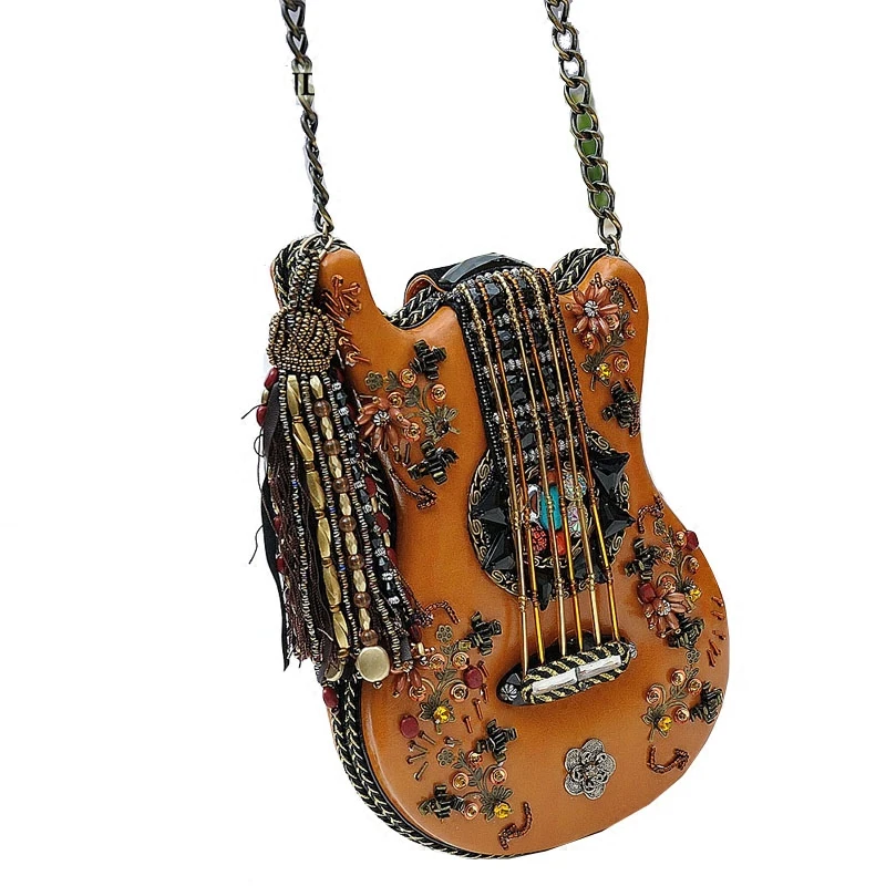 

Fashion beaded handmade beaded guitar bag beach bag violin bag shoulder diagonal personality clutch wild handbag