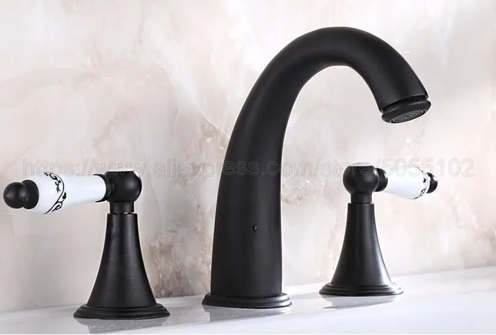 Basin Faucet 3 Hole Bathroom Sink Faucet Deck Mounted Cold Hot Oil Rubbed Bronze Sink Faucet Mixer Tap znf074