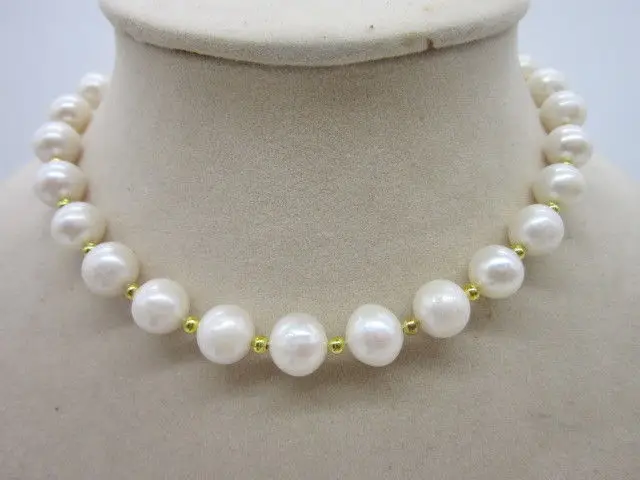 

AAA+ 11-10 MM SOUTH SEA NATURAL WHITE PEARL NECKLACE 925silver YELLOW GOLD CLASP 18