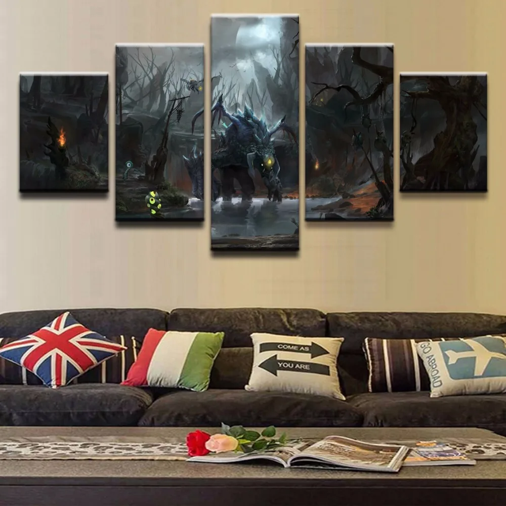  Modular Framed Print Canvas Wall Art Painting Popular 5 Panel DOTA 2 Roshan Creature Picture For Li