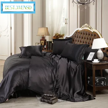 

2017 High-quality new Pure Satin Silk Bedding Set Queen king Size Bed Sheet Sets Bedclothes Solid Duvet Cover Set Sheet