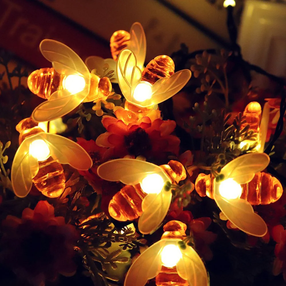 

HNGCHOIGE Solar Powered Honey Bee String Lights 30 LED Solar OutdoorFairy String Lights Steady & Blinking