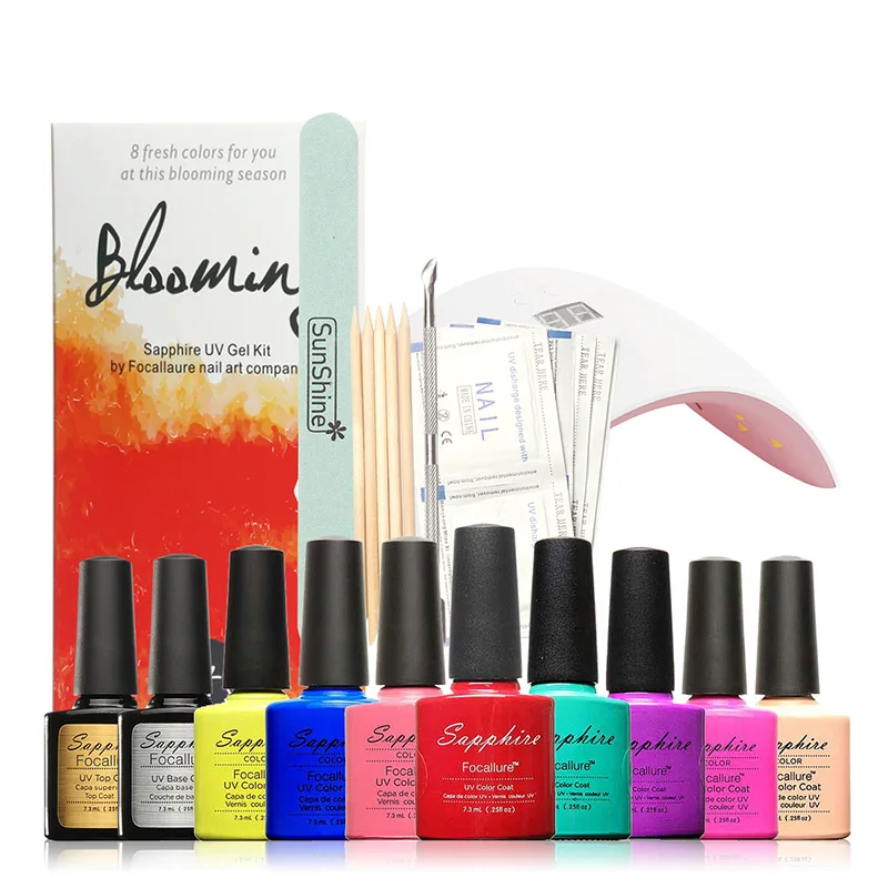

FOCALLURE 10Pcs 7.3ML Gel Nail Polish French Manicure Soak-off LED UV Gel Polish Long Lasting Varnish and Nail Led Lamp