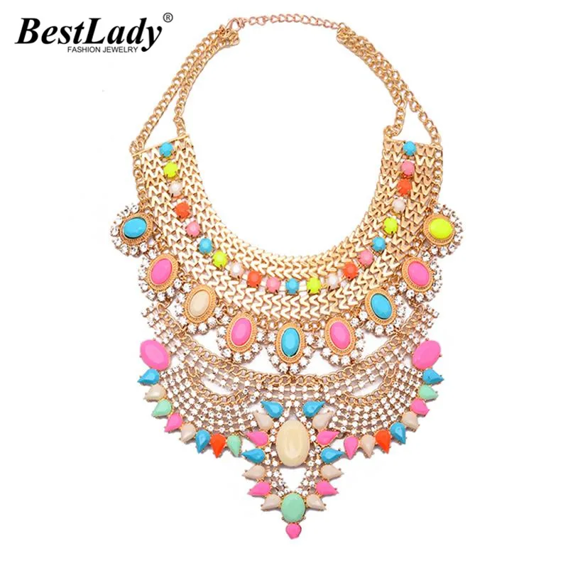 

Best lady New Hot sell Fashion Woman Metal Collar Chokers Necklaces Maxi Summer Acrylic Colorful Statement Necklace B4115