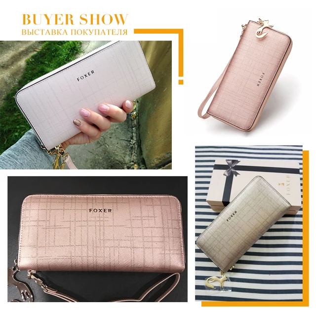 FOXER Women Leather Wallet Bifold Wallet Clutch Wallet with Wristlet Card Holder Coin Purse Cellphone Bag Female Clutch Bags 6