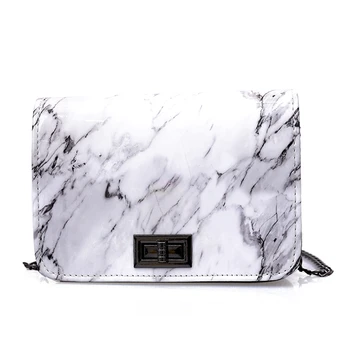 

Women Fashion Marble Pattern Glossy Leather Chic Chain Bag Shoulder Bag Handbags Messenger Bag White