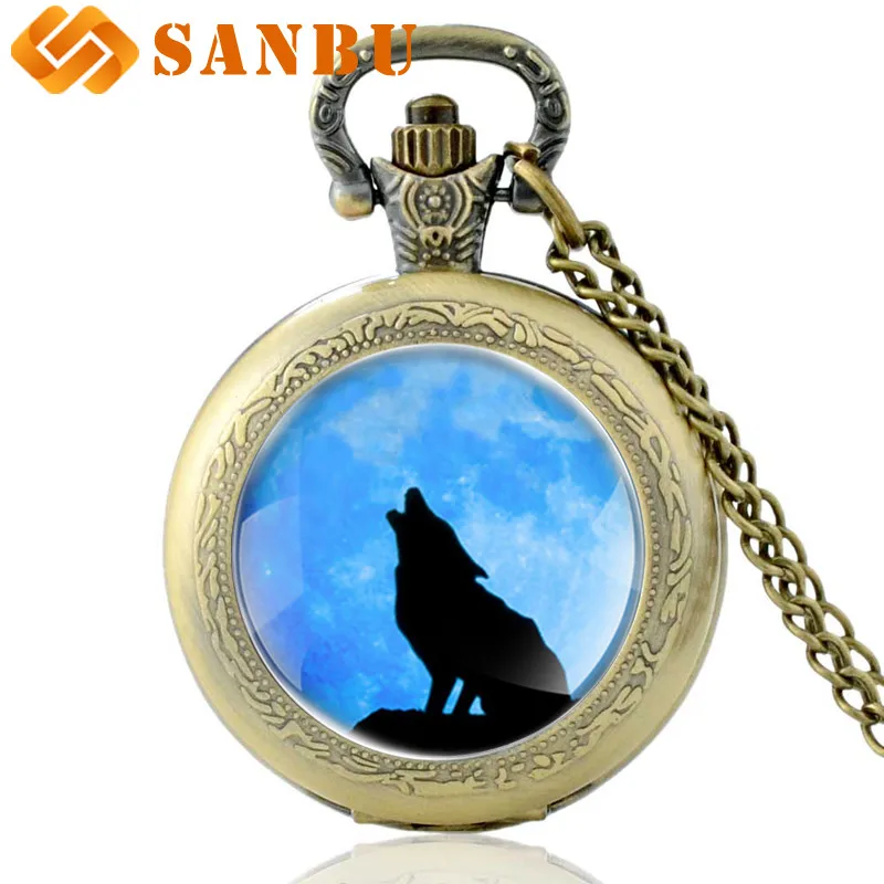 Серебряное ожерелье волк старинные карманные часы мужские и женские модные очаровательные ювелирные изделия Pendnat