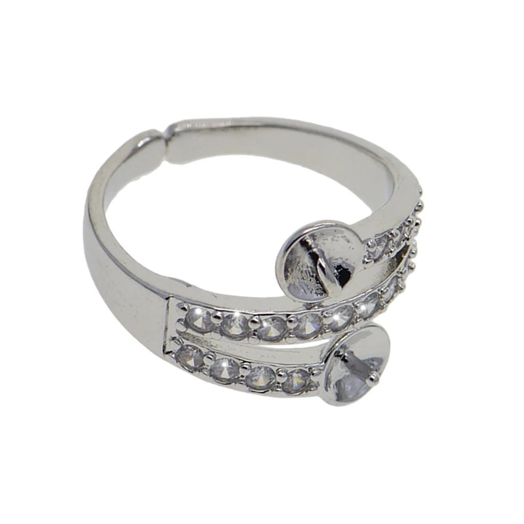 1PCS Plated Rhinestone Ring with Blank Base Adjustable Rings for Pearl Ring