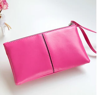 Модные женские кошельки, сумочка с ремешком, одноцветная длинная сумка из искусственной кожи, черный клатч, Женский брендовый кошелек для денег, телефона, карты, монет - Цвет: hot pink